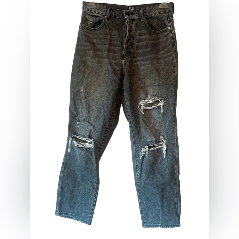 BDG black distressed button fly jeans